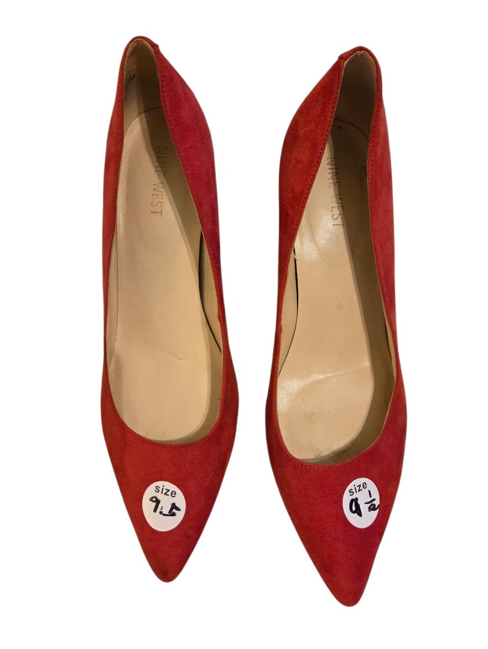Nine West Red Faux Suede Pointed Toe Pumps 2 Inch Block Heel Size 9 1/2